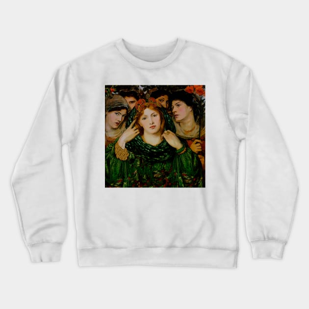 Blonde woman dressed in green with friends in the garden Crewneck Sweatshirt by Marccelus